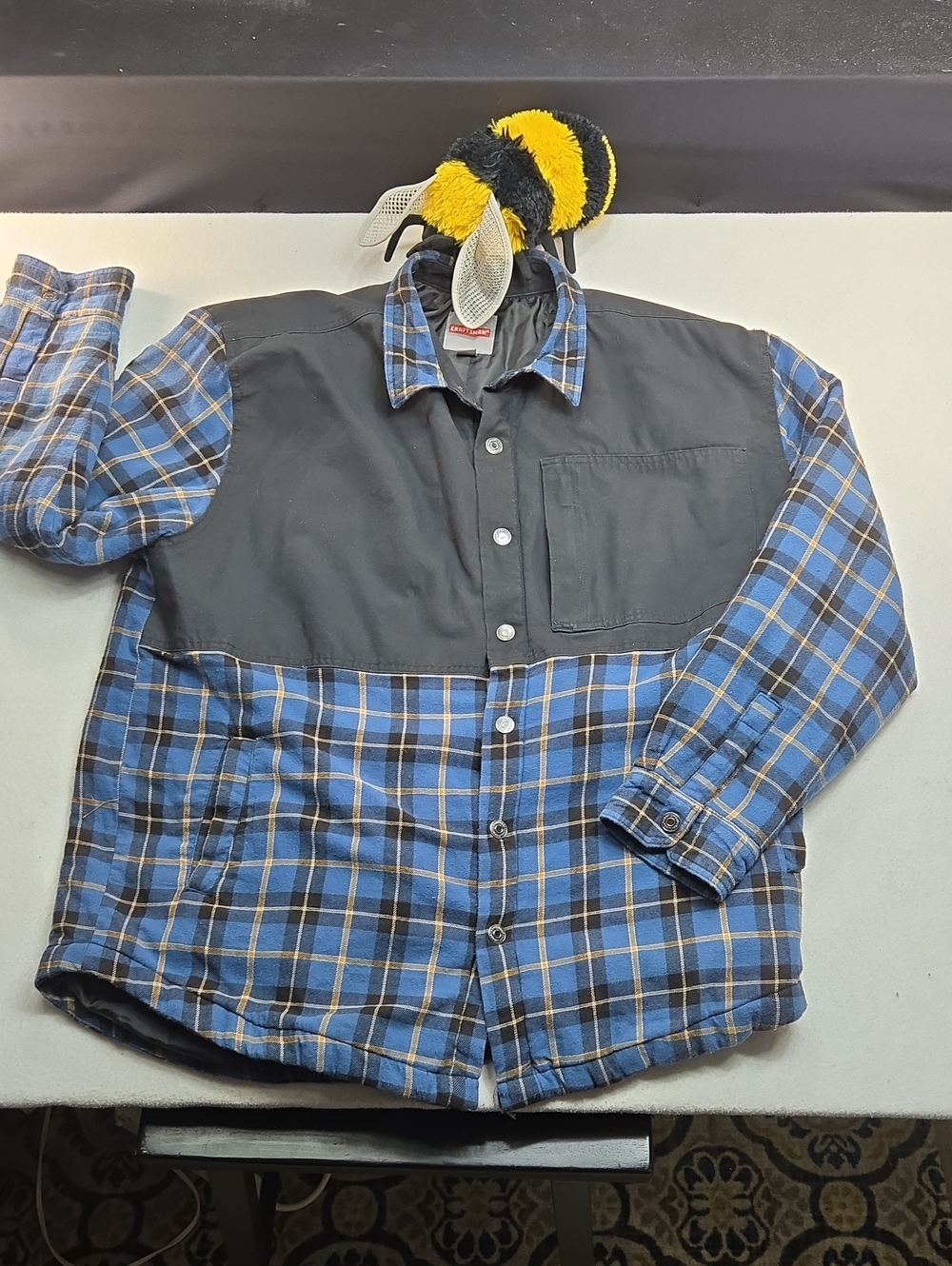 Vintage Craftsman Insulated Blue Plaid Shirt Jacket,